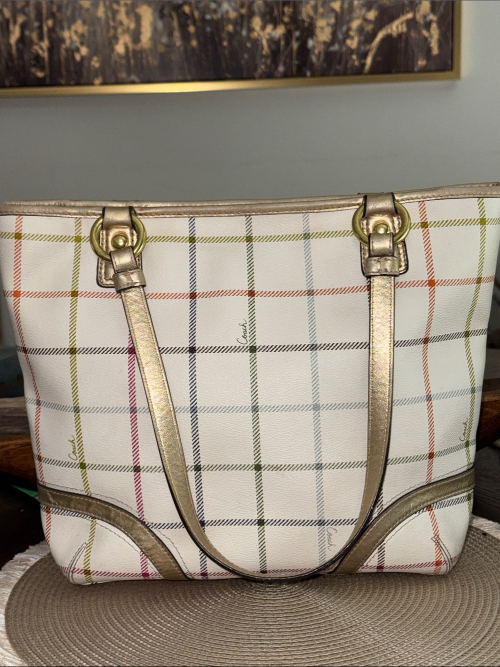 Coach Tatersal Tote with Gold Trim and Multicolor Stripes - Picture 2 of 9